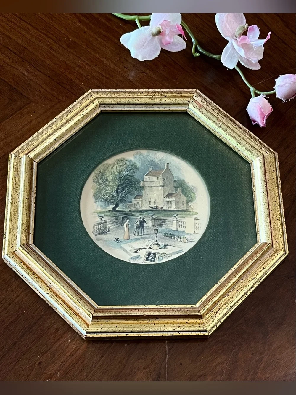 Vintage Rudolf Lesch Turner Views Framed Prints Pair Gold Gilt Octagon 8.25”x1